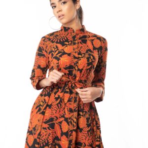 Floral Pattern Midi Shirt-Dress